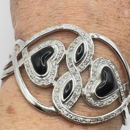 vintage black Onyx heart Cuff Silver Bangle