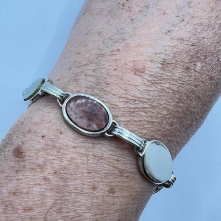 Vintage Mixed Agate Gemstone Station Bracelet |Set in 925 Sterling Silver