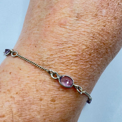 vintage purple amethyst Station Bracelet Set in 925 Sterling Silver