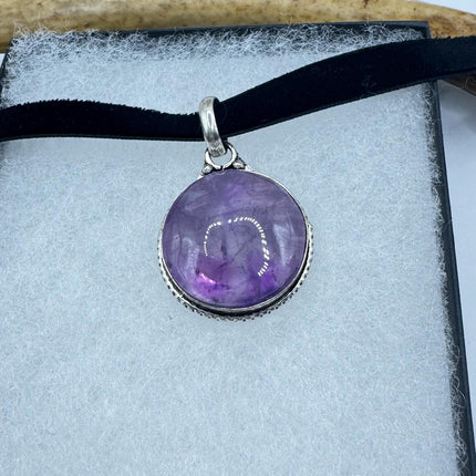 vintage purple, amethyst, silver bronze choker on Black Velvet Choker - Silver Bronze