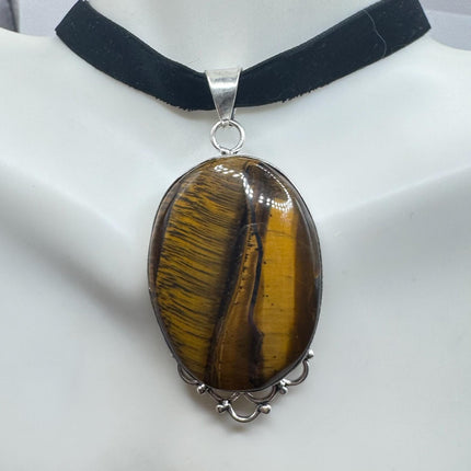 vintage tiger’s eye choker Silver, White Bronze, Tigers Eye,Antique Design, Boho Necklace
