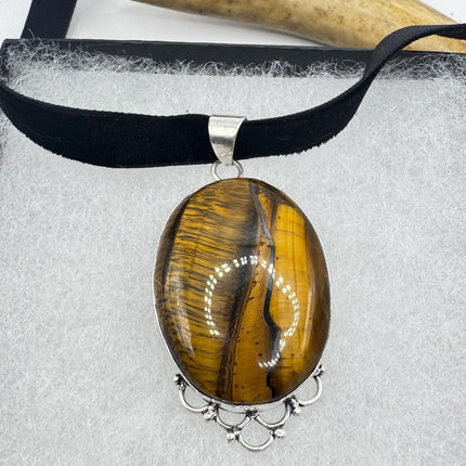 vintage tiger’s eye choker Silver, White Bronze, Tigers Eye,Antique Design, Boho Necklace