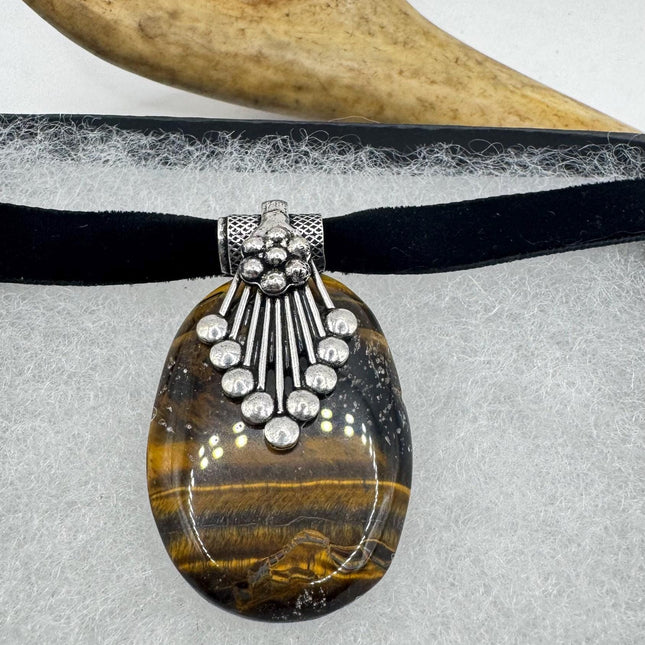 vintage tiger’s eye choker Silver, White Bronze, Tigers Eye,Antique Design, Boho Necklace