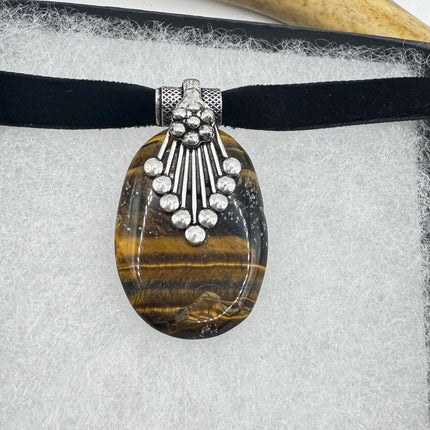 vintage tiger’s eye choker Silver, White Bronze, Tigers Eye,Antique Design, Boho Necklace