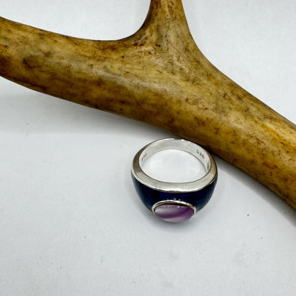 Vintage White Mother of Pearl Chunky Ring - 925 Sterling Silver - Engagement Wedding Band