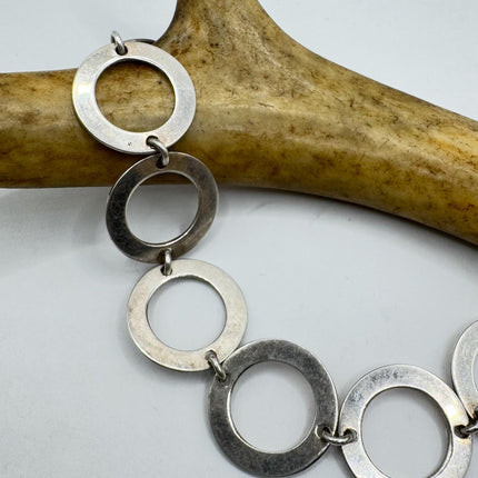 Vintage Circle charm bracelet Chunky Stackable Layered Every day 925 Sterling Silver