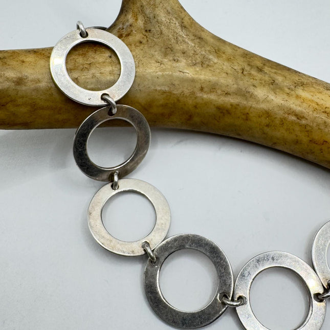 Vintage Circle charm bracelet Chunky Stackable Layered Every day 925 Sterling Silver