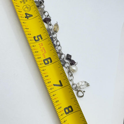 Vintage Citrine and Pearl charm bracelet Chunky Stackable Layered Every day 925 Sterling Silver