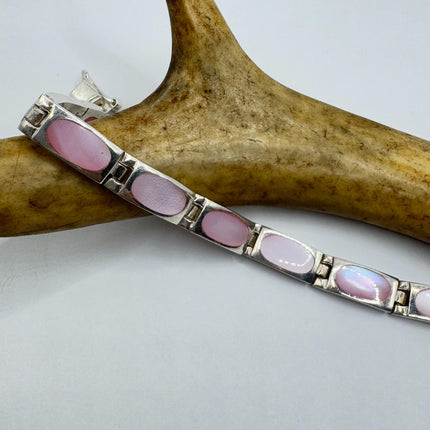 Vintage white Bracelet mother Pearl Set in 925 Sterling Silver