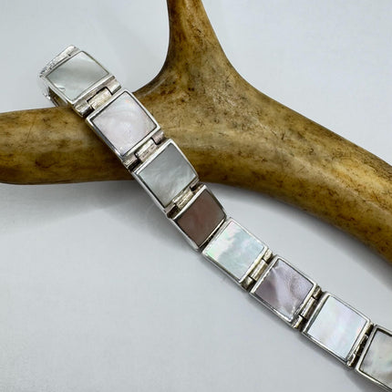 Vintage white Bracelet mother Pearl Set in 925 Sterling Silver