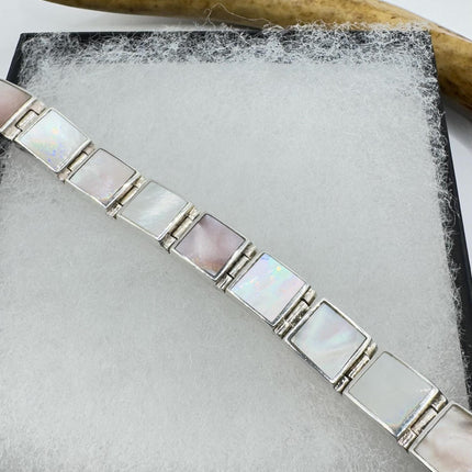 Vintage white Bracelet mother Pearl Set in 925 Sterling Silver