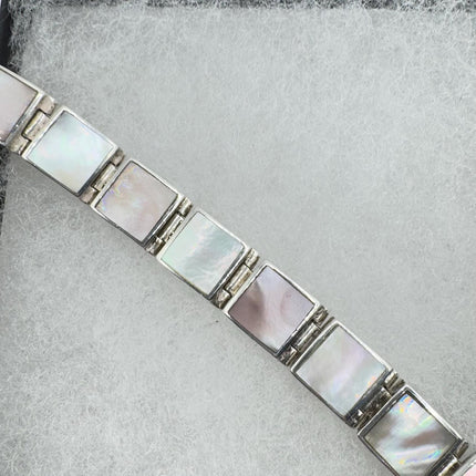 Vintage white Bracelet mother Pearl Set in 925 Sterling Silver