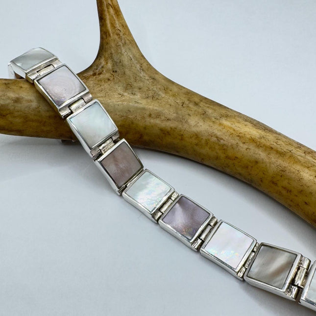 Vintage white Bracelet mother Pearl Set in 925 Sterling Silver