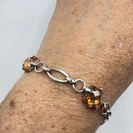 Vintage citrine crystal bracelet Chunky Stackable Layered Every day 925 Sterling Silver