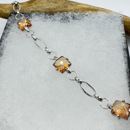 Vintage citrine crystal bracelet Chunky Stackable Layered Every day 925 Sterling Silver