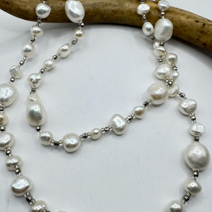 Vintage Pearl Necklace | Hand Knotted Pink Pearl Gemstone 44 Inch Jump Rope Length Elegant Statement Layering Necklace