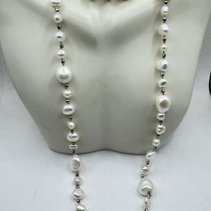 Vintage Pearl Necklace | Hand Knotted Pink Pearl Gemstone 44 Inch Jump Rope Length Elegant Statement Layering Necklace