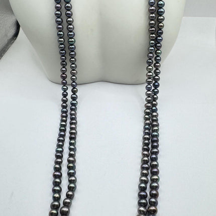 Elegant Peacock Black Pearl Necklace - Sterling Silver Hand Knotted Vintage 28 inches - Everyday Minimal