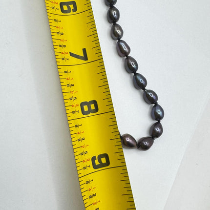 Elegant Peacock Black Pearl Necklace - Sterling Silver Hand Knotted Vintage 18 inches - Everyday Minimal