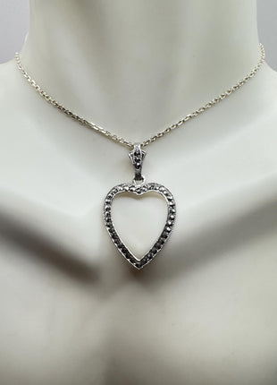 Vintage Marcasite Heart Necklace Dainty 925 Sterling Silver Chain, Delicate Design