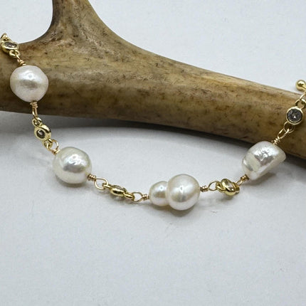 Vintage Pearl Gold Silver Tennis Bracelet