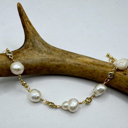Vintage Pearl Gold Silver Tennis Bracelet