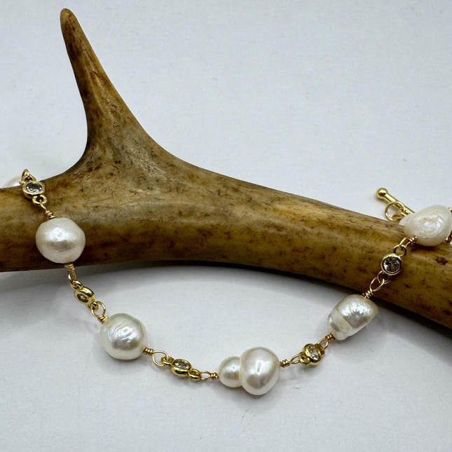 Vintage Pearl Gold Silver Tennis Bracelet