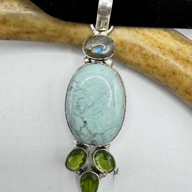 Vintage Blue Larimar Choker Necklace - Bronze and Silver Finish - Unique Velvet Ribbon Design