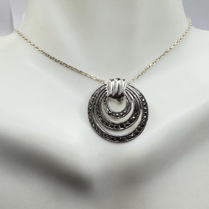 Vintage Marcasite Necklace Dainty 925 Sterling Silver Chain, Delicate Design