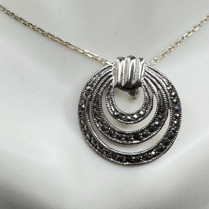 Vintage Marcasite Necklace Dainty 925 Sterling Silver Chain, Delicate Design