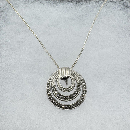Vintage Marcasite Necklace Dainty 925 Sterling Silver Chain, Delicate Design