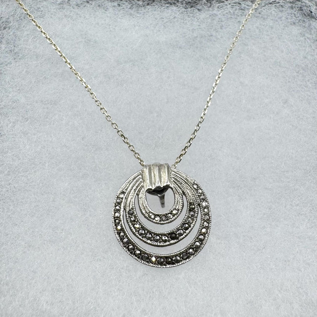 Vintage Marcasite Necklace Dainty 925 Sterling Silver Chain, Delicate Design