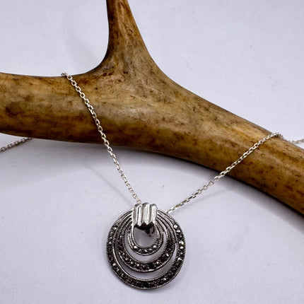 Vintage Marcasite Necklace Dainty 925 Sterling Silver Chain, Delicate Design