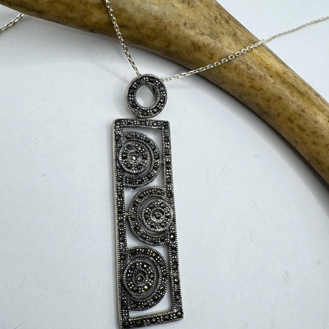 Vintage Marcasite Necklace Dainty 925 Sterling Silver Chain, Delicate Design