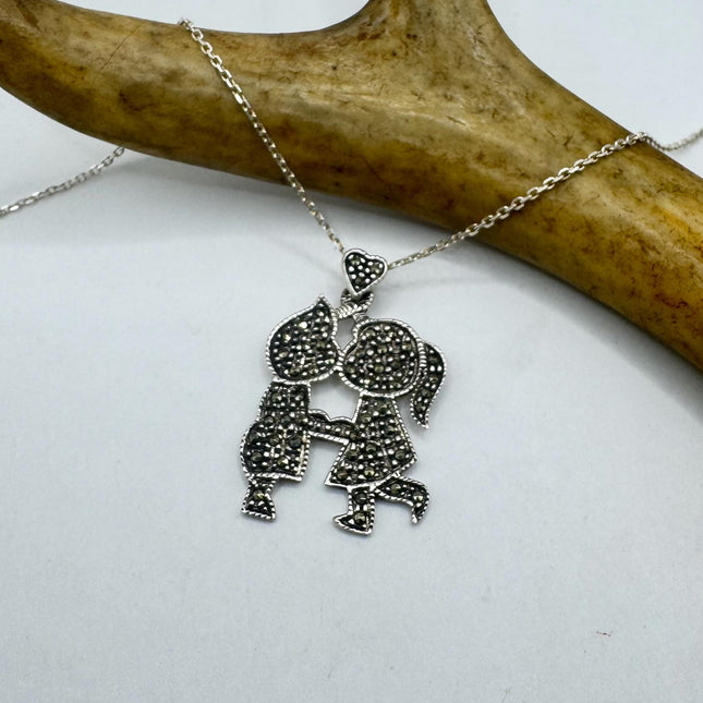 Vintage Marcasite Necklace Dainty 925 Sterling Silver Chain, Delicate Design