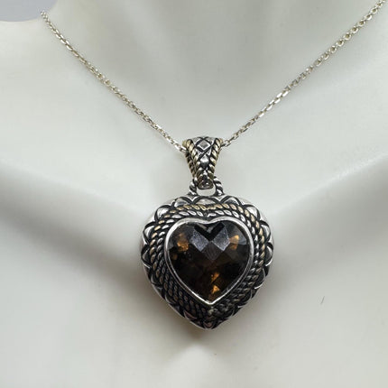 Vintage Smoky Topaz Heart Necklace Dainty 925 Sterling Silver Chain, Delicate Design