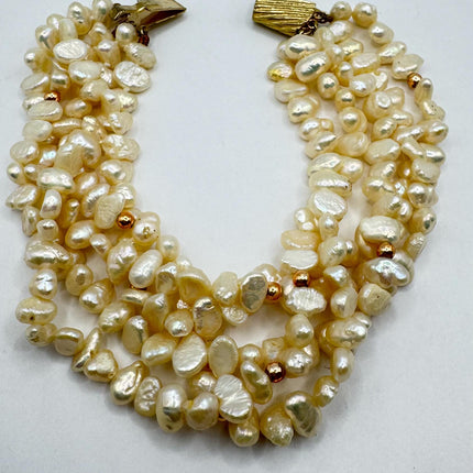 Vintage Pearl Gold Silver Tennis Bracelet