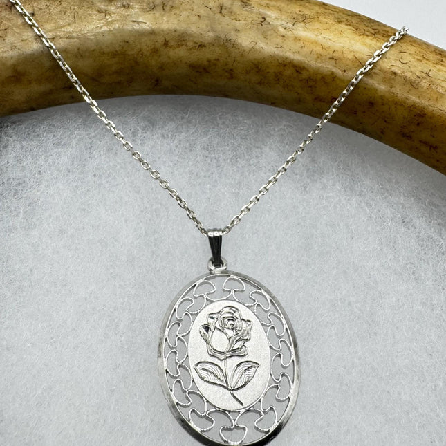 Vintage Rose flower Pendant Necklace