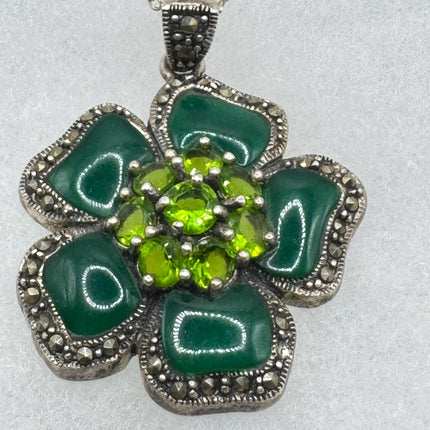Vintage Green Onyx flower Pendant Necklace
