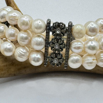Vintage Pearl Gold Silver Tennis Bracelet