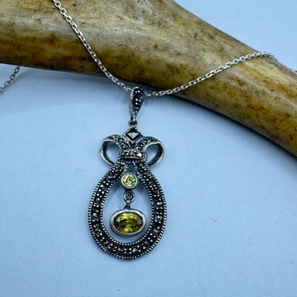 Vintage Marcasite Necklace Dainty 925 Sterling Silver Chain, Delicate Design