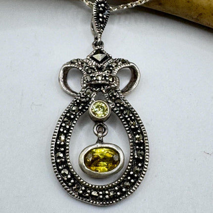 Vintage Marcasite Necklace Dainty 925 Sterling Silver Chain, Delicate Design