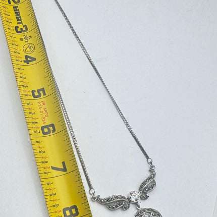Vintage Clear, diamond cubic zirconia Marcasite Choker Necklace - 925 Sterling Silver Gemstone Pendant Necklace