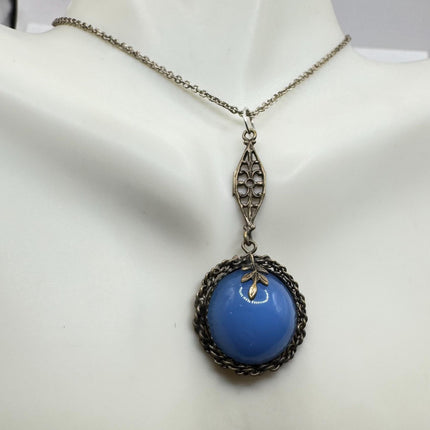 Vintage Tiny Blue Chalsedony Necklace Dainty Sterling Silver Chain Minimalist Crystal 925 Silver Simple Style