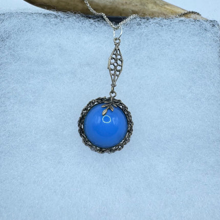 Vintage Tiny Blue Chalsedony Necklace Dainty Sterling Silver Chain Minimalist Crystal 925 Silver Simple Style