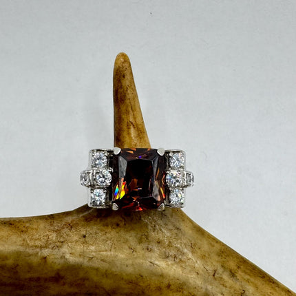 Vintage Garnet Cubic Zirconia Clear Crystal Diamond Cocktail