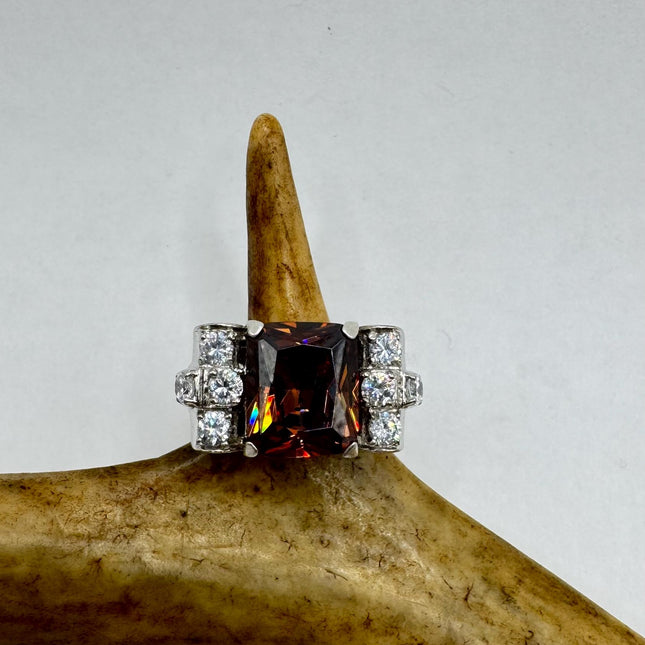 Vintage Garnet Cubic Zirconia Clear Crystal Diamond Cocktail
