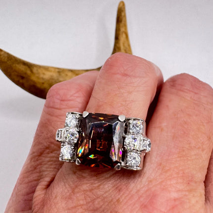 Vintage Garnet Cubic Zirconia Clear Crystal Diamond Cocktail