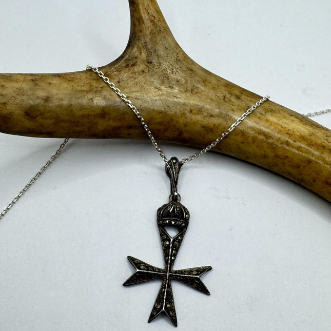 Vintage Silver Marcasite Celtic Cross Pendant