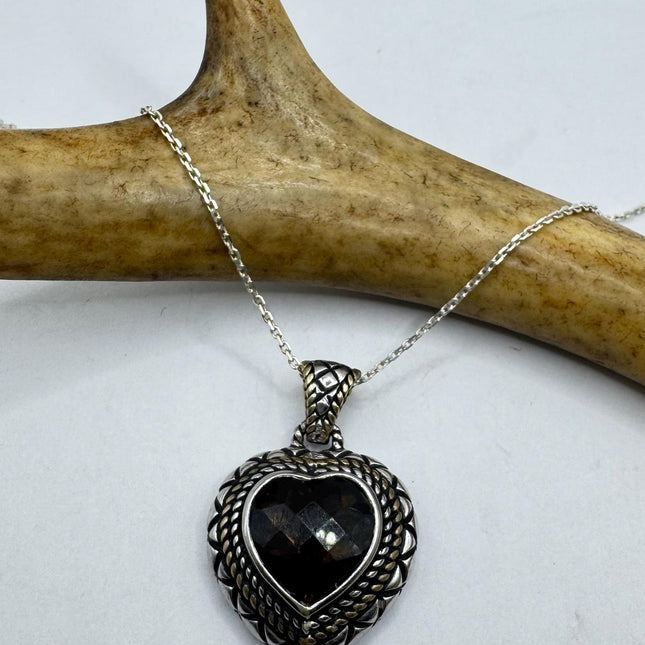 Vintage Smoky Topaz Heart Necklace Dainty 925 Sterling Silver Chain, Delicate Design